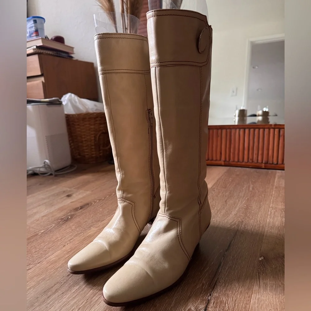 Vintage‎ Veletto Tall Banana Yellow Kitten Heel Leather Boots Y2K